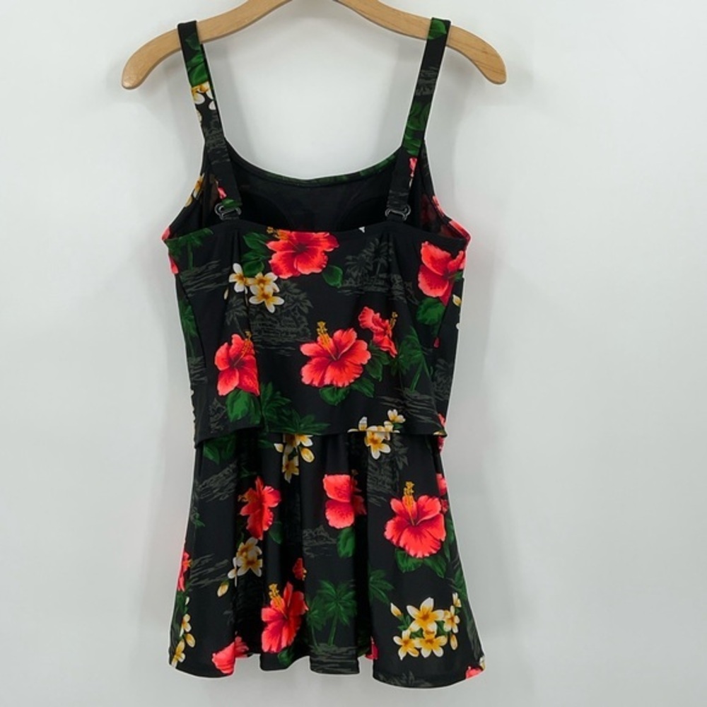 Beach Cabana One Piece Swim Suit Black W/Tropical print Size Small G11 - Picture 4 of 10